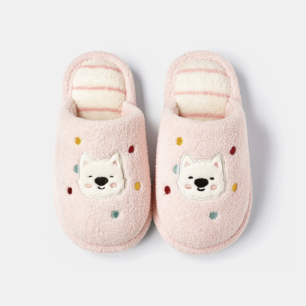 Playful Puppy Dot Plush Slippers