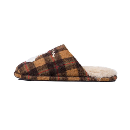 Plaid Puppy Embroidered Warm Slippers