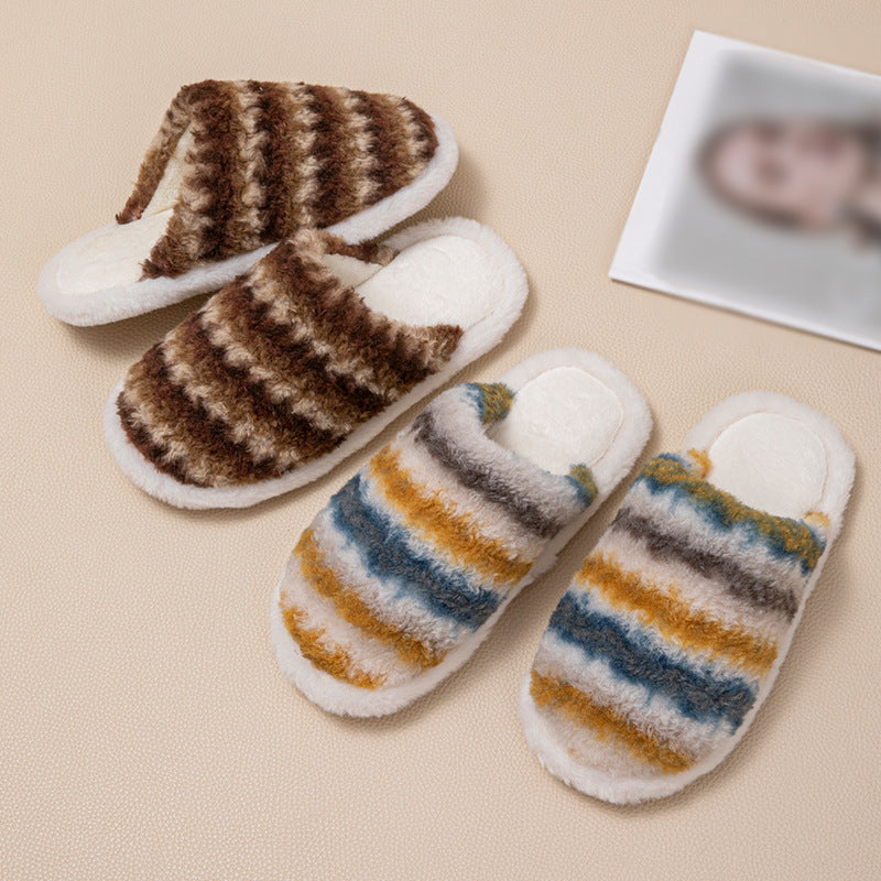 Textured Stripe Plush Home Slippers