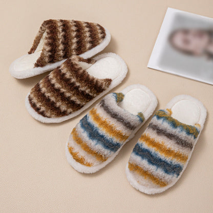 Textured Stripe Plush Home Slippers