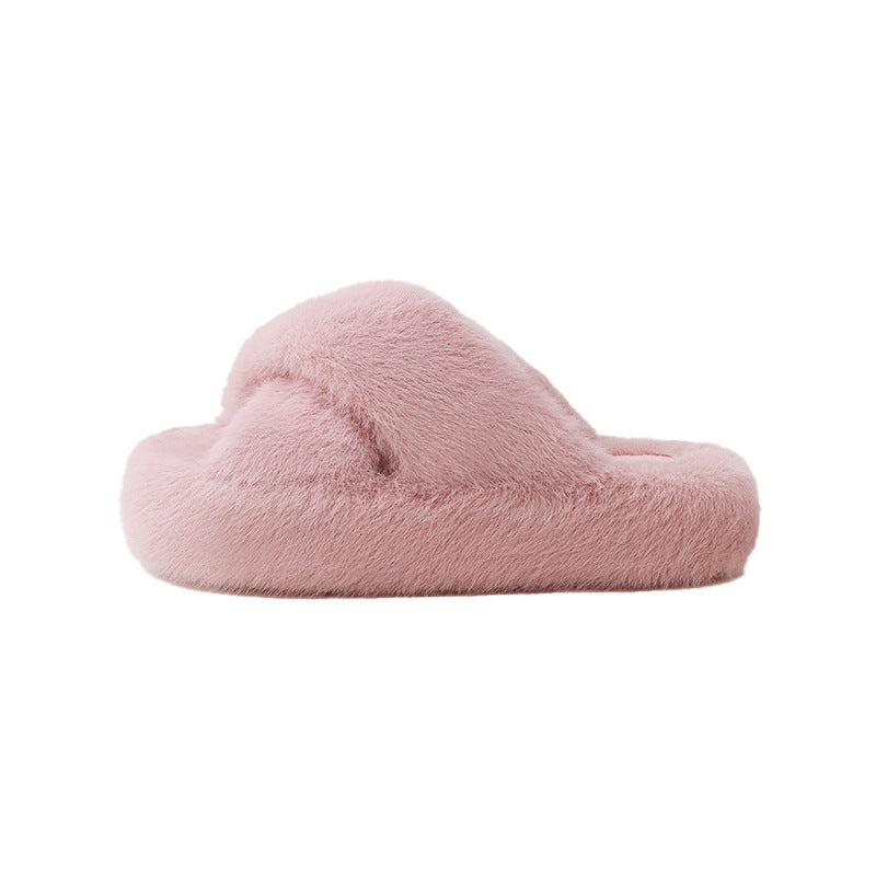 Fuzzy Platform Strap Slippers