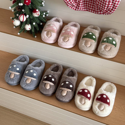 Spotted Mushroom Fuzzy House Slippers