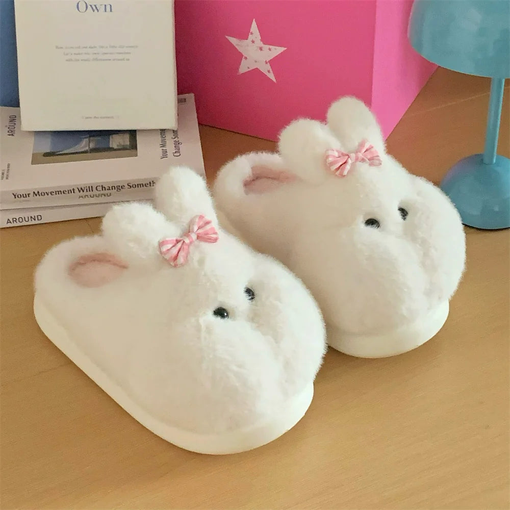 Chubby Bunny Bow Plush Slippers