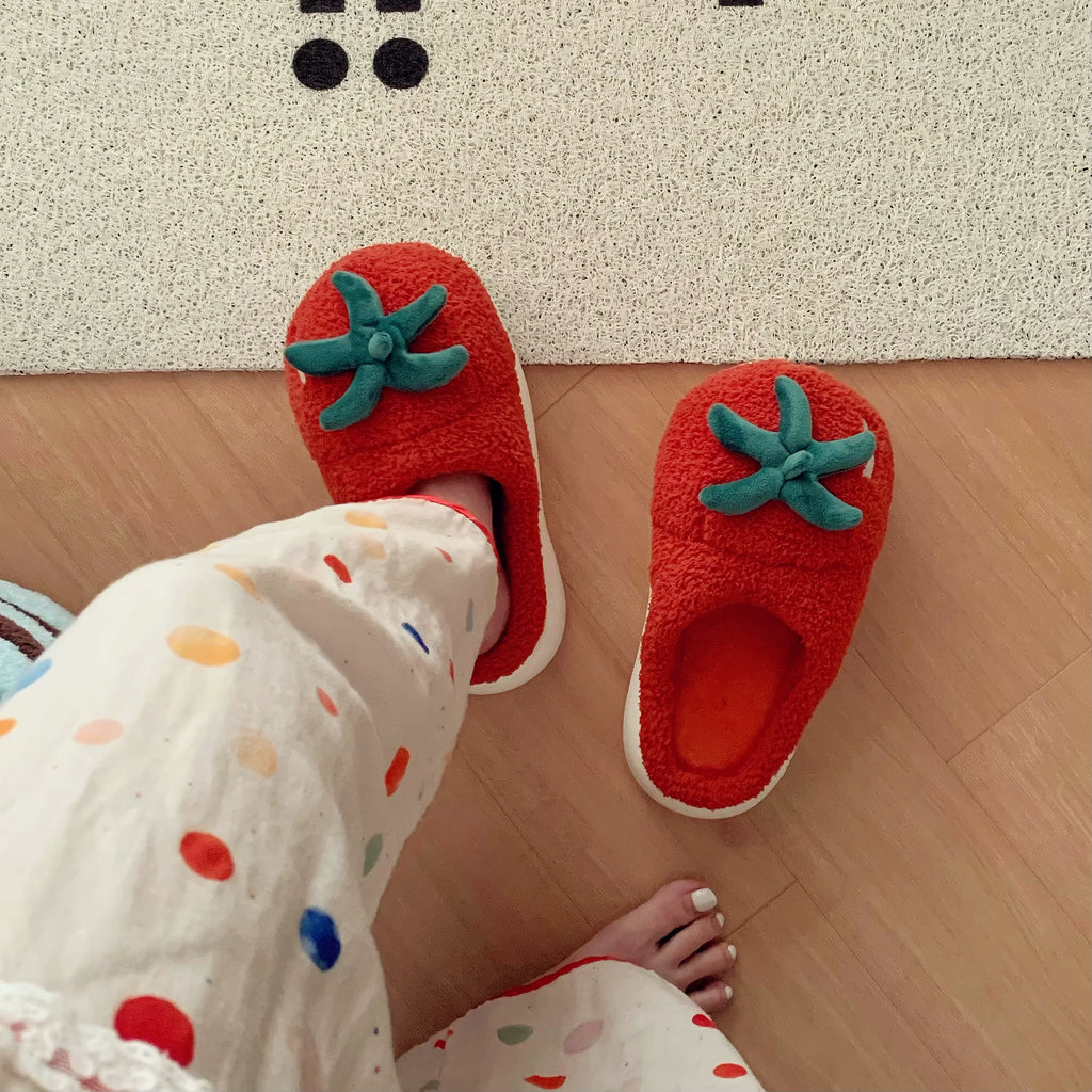 Fuzzy Tomato Fruit House Slippers