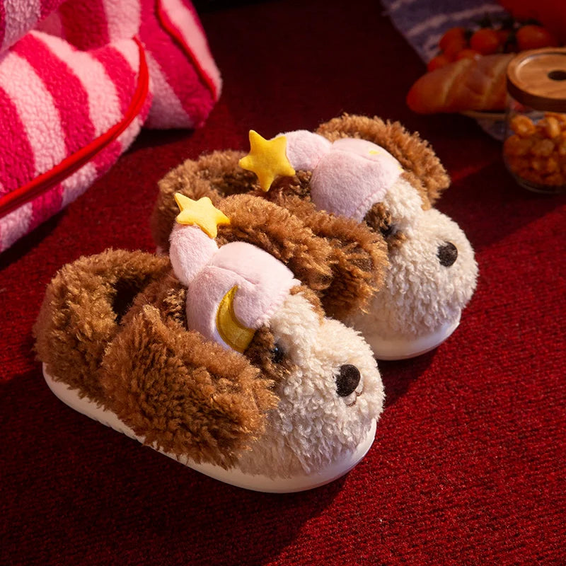 Whimsical Puppy Star Plush Slippers