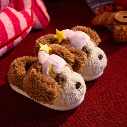 Whimsical Puppy Star Plush Slippers