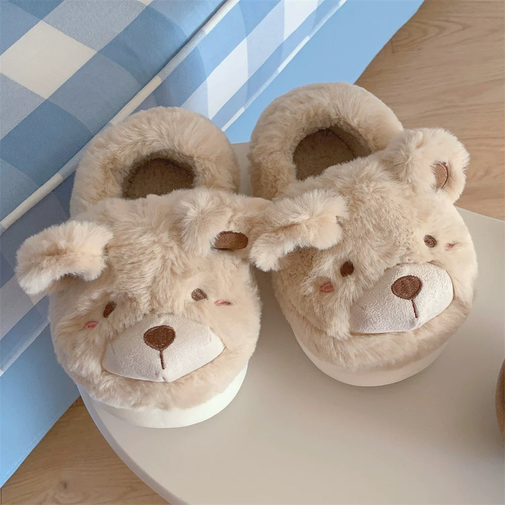 Fuzzy Teddy Bear Plush Slippers