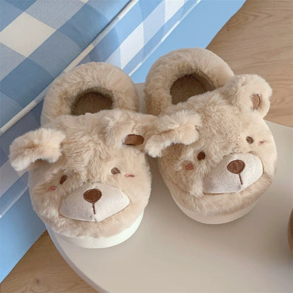 Fuzzy Teddy Bear Plush Slippers