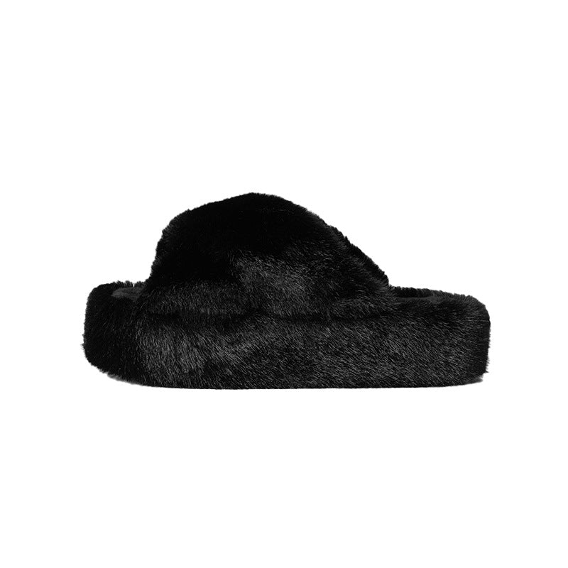 Fuzzy Platform Strap Slippers