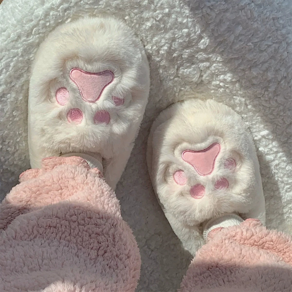 Fuzzy Cat Paw Plush Slippers