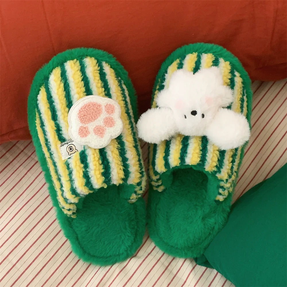 Striped Bunny Paw Lounge slippers