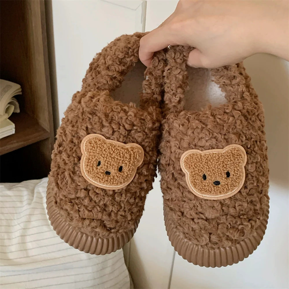 Teddy Patch Fuzzy Lounge Slippers