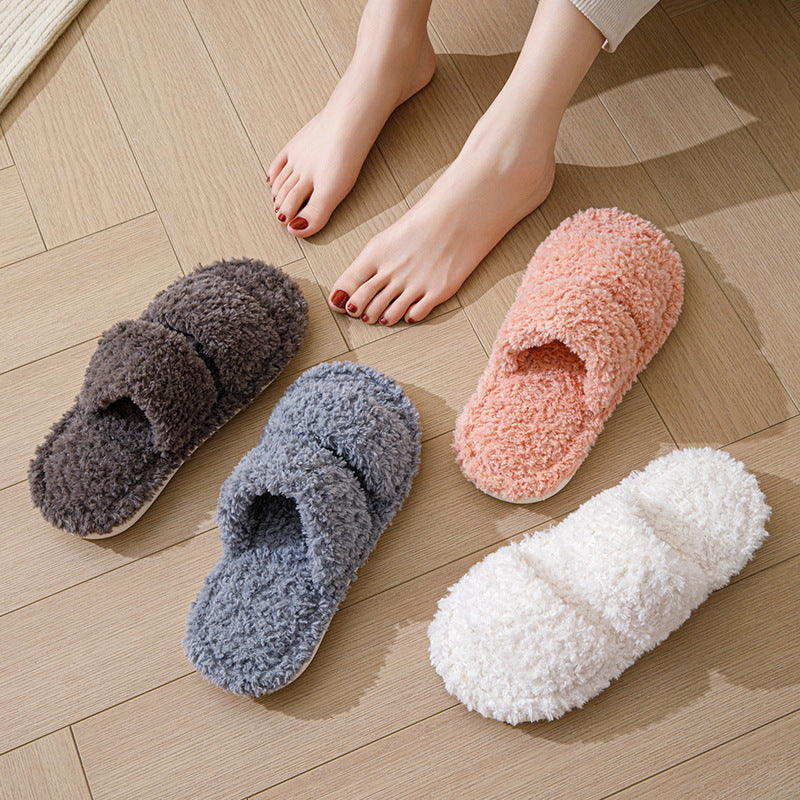 Double-Band Plush Lounge Slippers