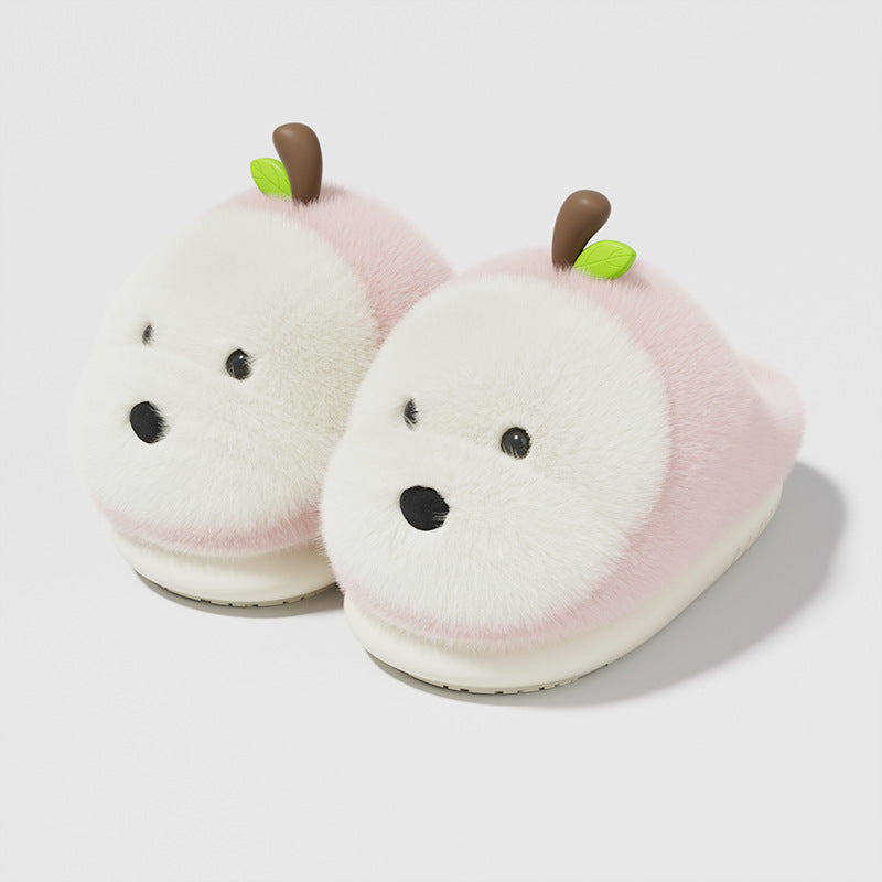Playful Apple Dog Winter Slippers
