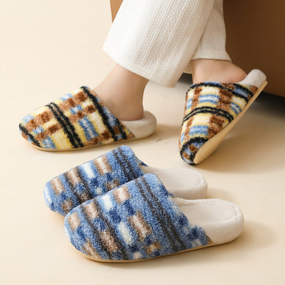 Fuzzy Plaid Quiet Home Slippers