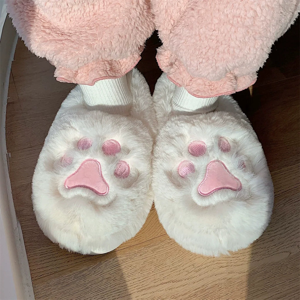 Fuzzy Cat Paw Plush Slippers