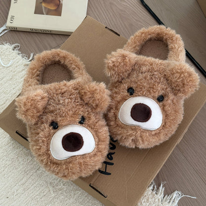 Fuzzy Teddy Bear Face Slippers