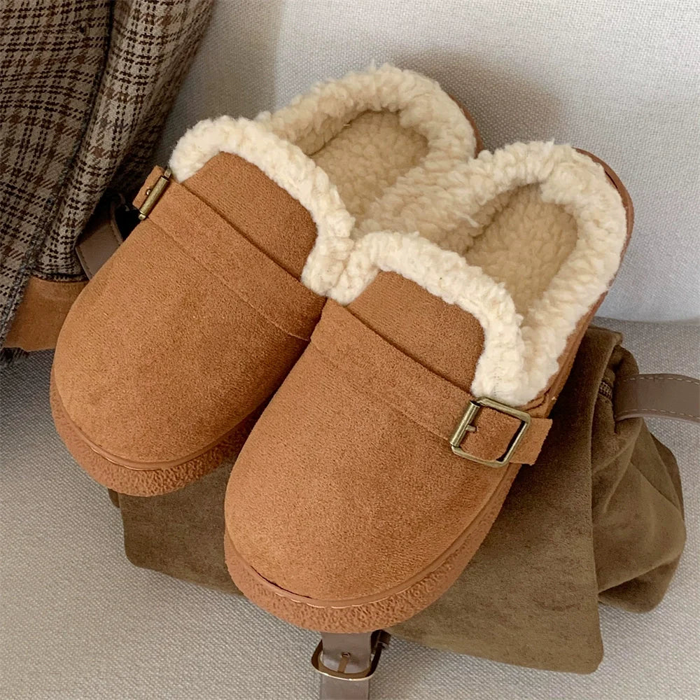 Fleece-Lined Buckle Lounge Clogs