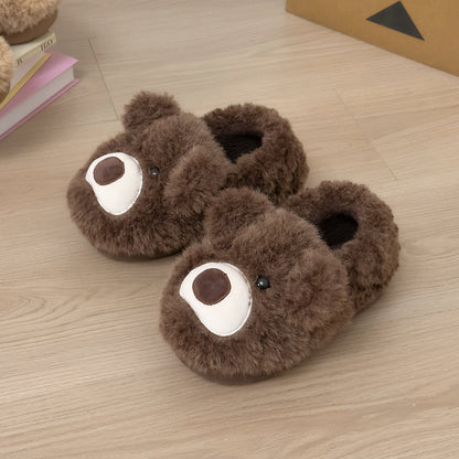 Fuzzy Teddy Bear Face Slippers