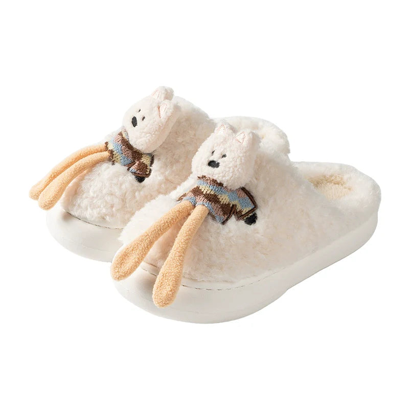 Fuzzy Puppy Character Plush Slippers