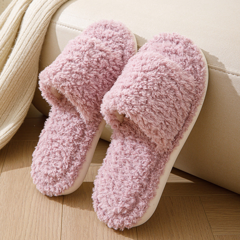 Curly Plush Open-Toe Slippers