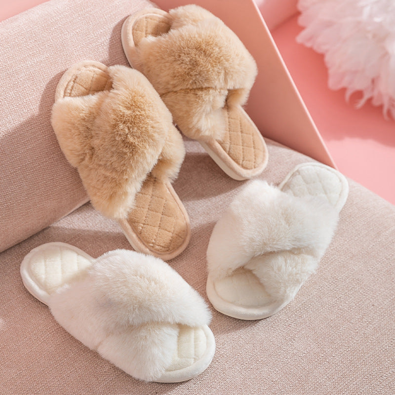 Fluffy Crisscross Quilted Slippers