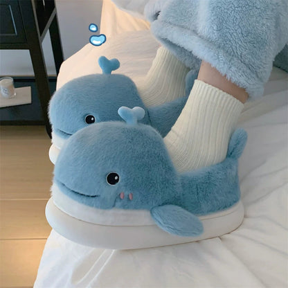 Whale Plush Platform Slippers