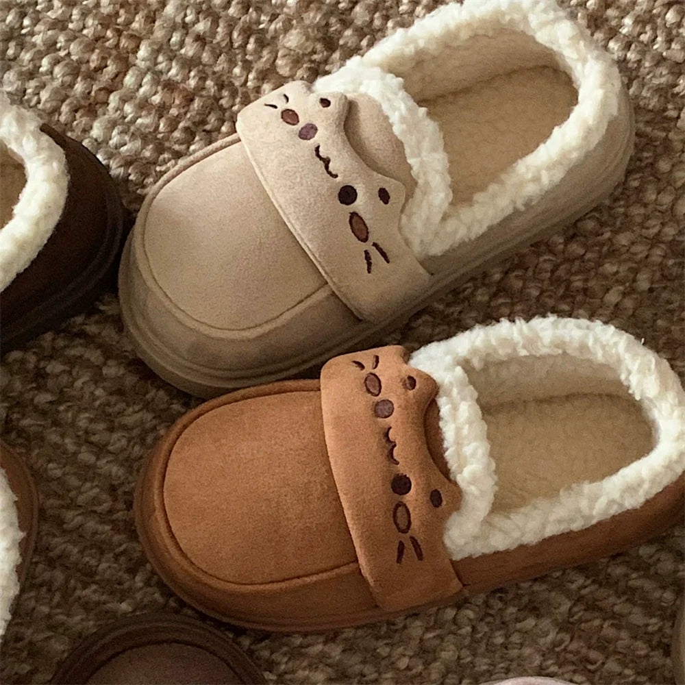 Cat Whisker Plush Platform Slippers