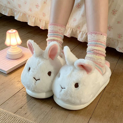 Fluffy Bunny Ear Platform Slippers