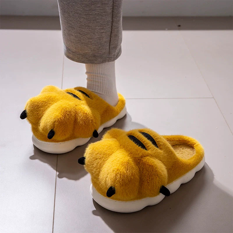 Fuzzy Tiger Paw Plush Slippers