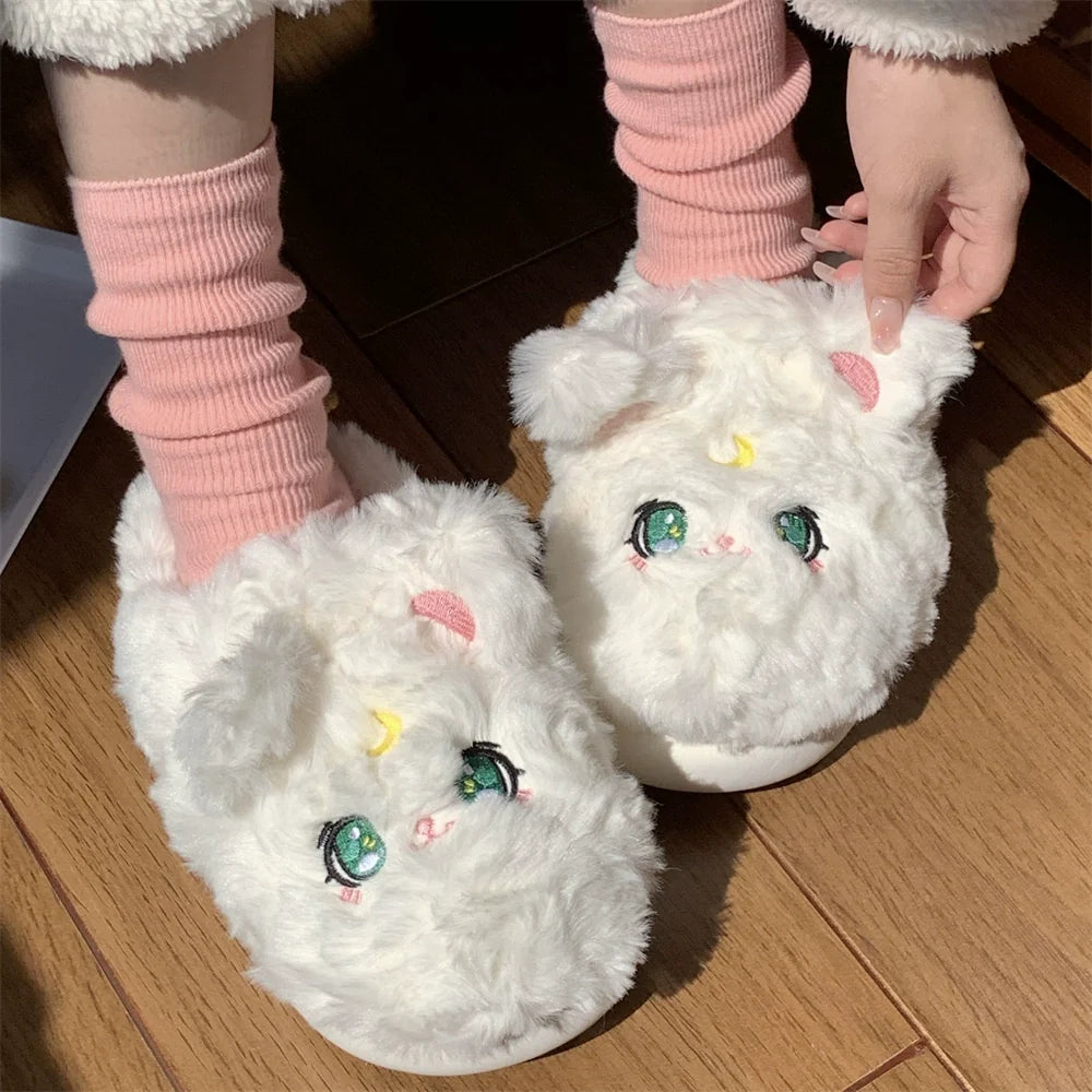 Plush Kitty Face Home Slippers