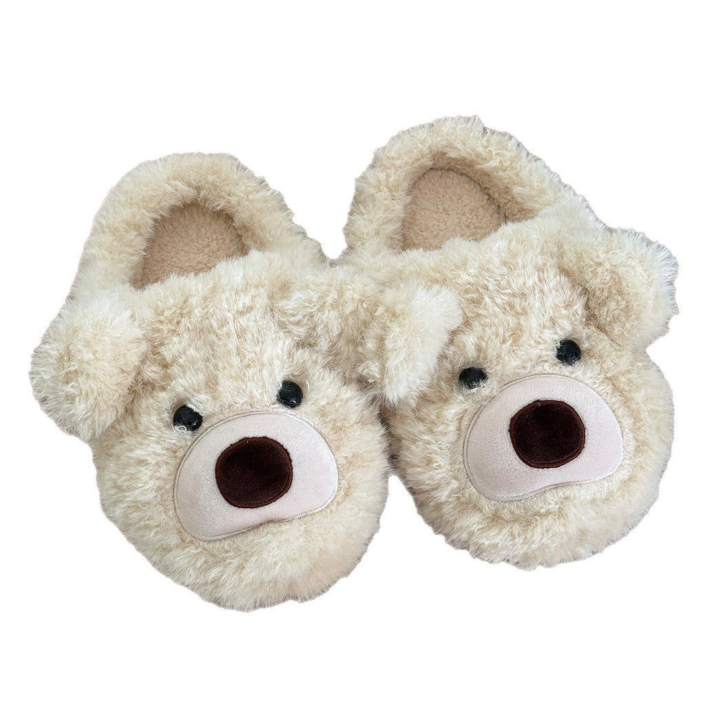 Fuzzy Teddy Bear Face Slippers