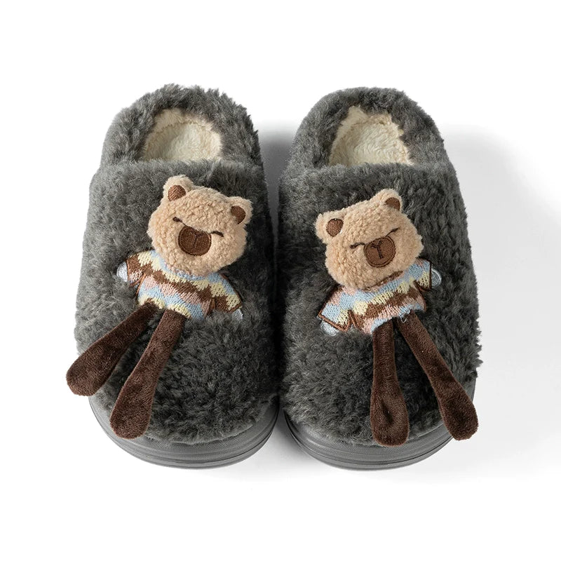 Fuzzy Capybara Doll Plush Slippers