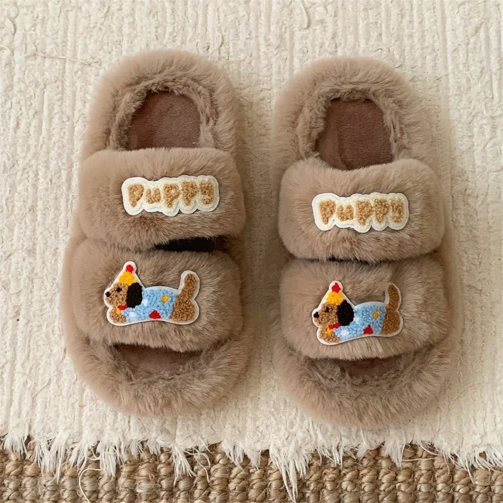 Puppy Patch Fuzzy Band Slippers