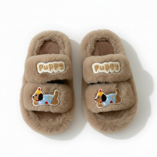 Puppy Patch Fuzzy Band Slippers