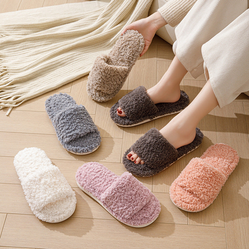 Curly Plush Open-Toe Slippers