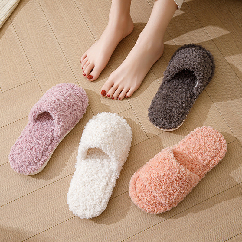 Curly Plush Open-Toe Slippers