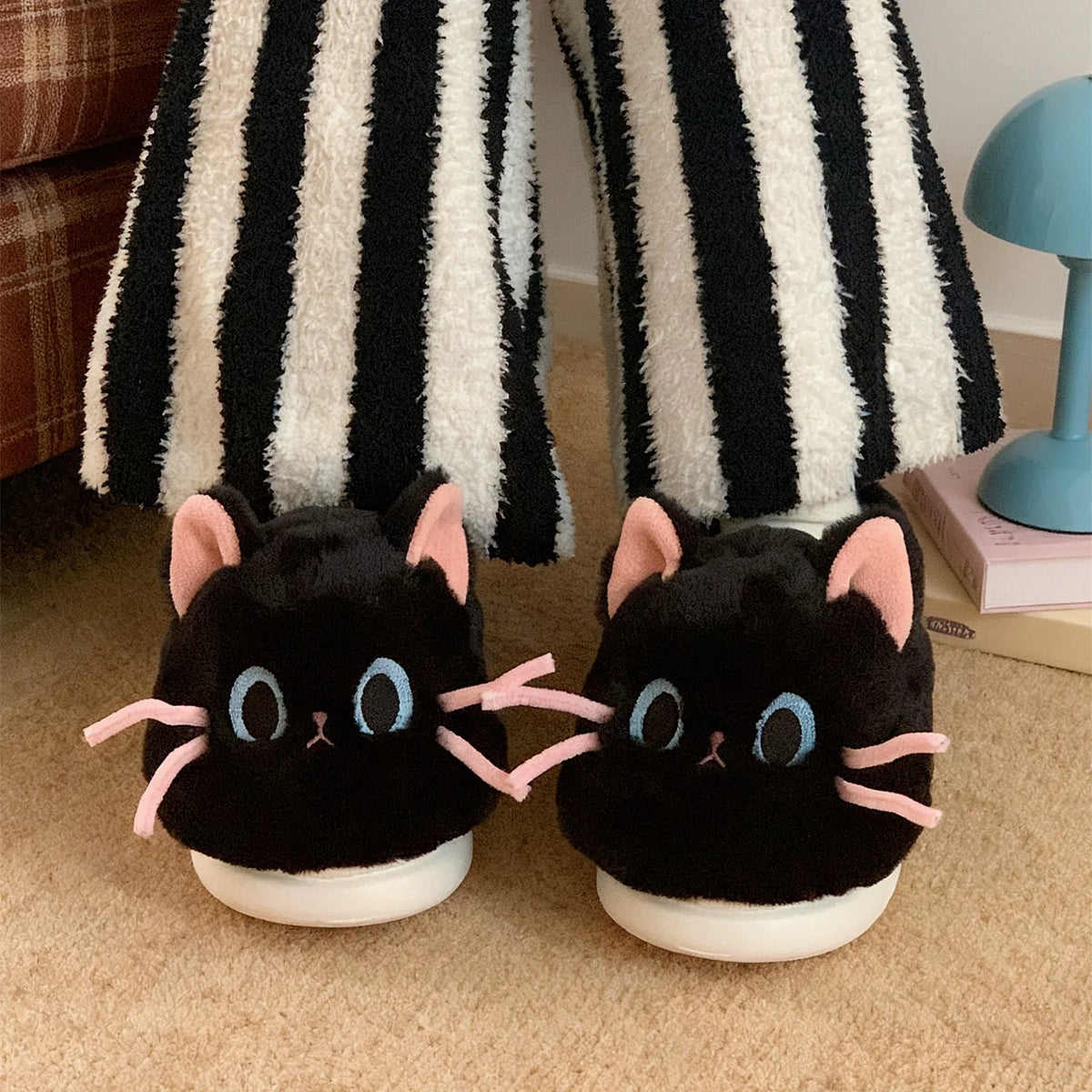 Whiskered Cat Plush slippers