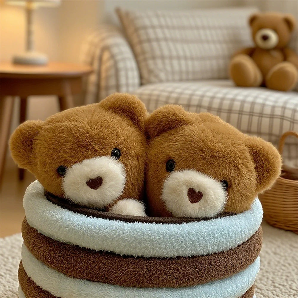 Snuggly Teddy Bear Plush Slippers