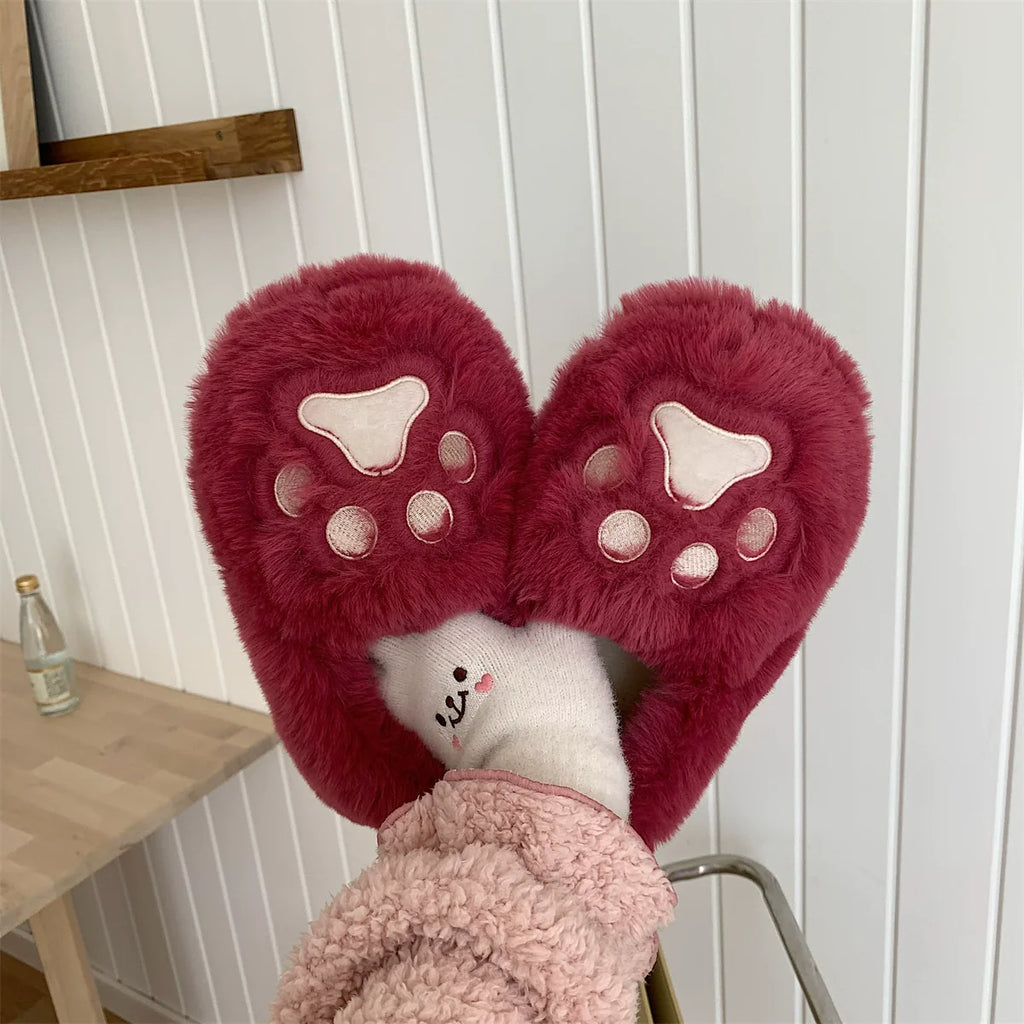 Fuzzy Cat Paw Plush Slippers