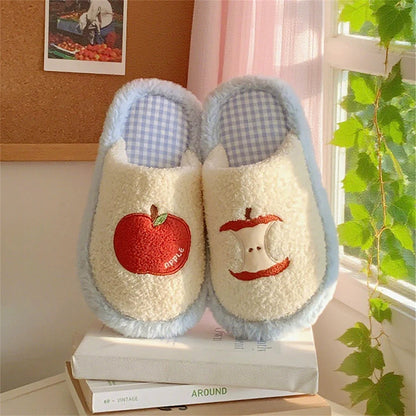Apple Patch Fuzzy House Slippers