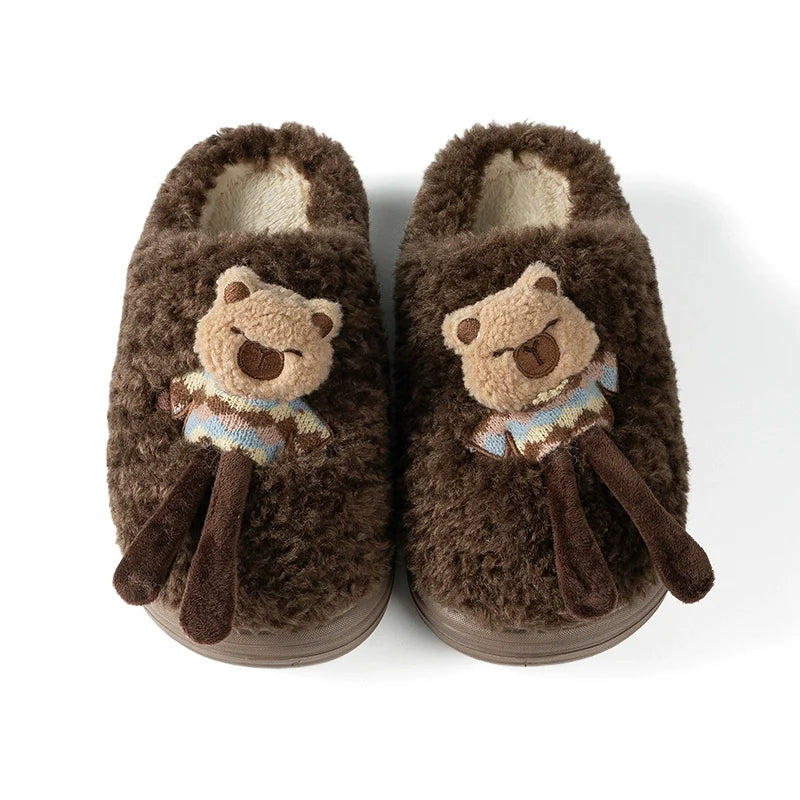 Fuzzy Capybara Doll Plush Slippers