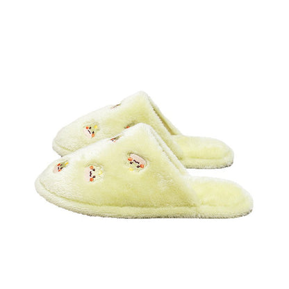 Whimsical Cartoon Embroidered Plush Slippers