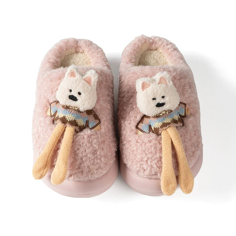 Fuzzy Puppy Character Plush Slippers