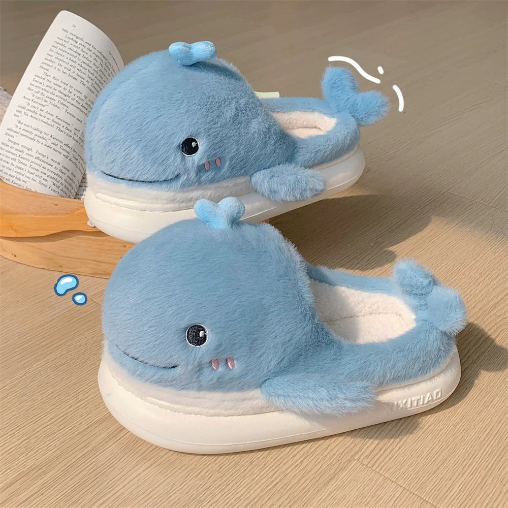 Whale Plush Platform Slippers