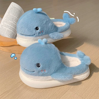 Whale Plush Platform Slippers