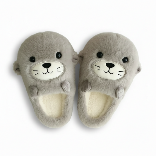 Whimsical Seal Face Fuzzy Slippers
