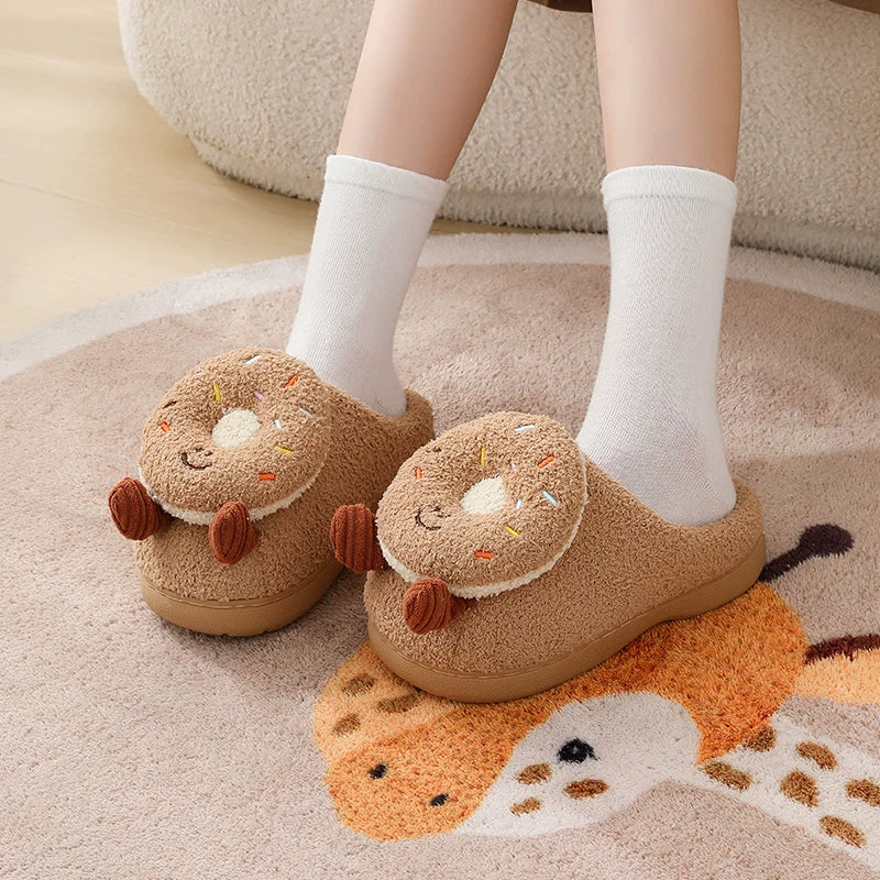 Fuzzy Sprinkled Donut Platform Slippers