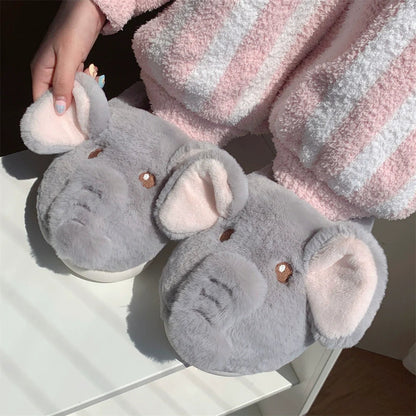 Whimsical 3D Elephant Plush Slippers