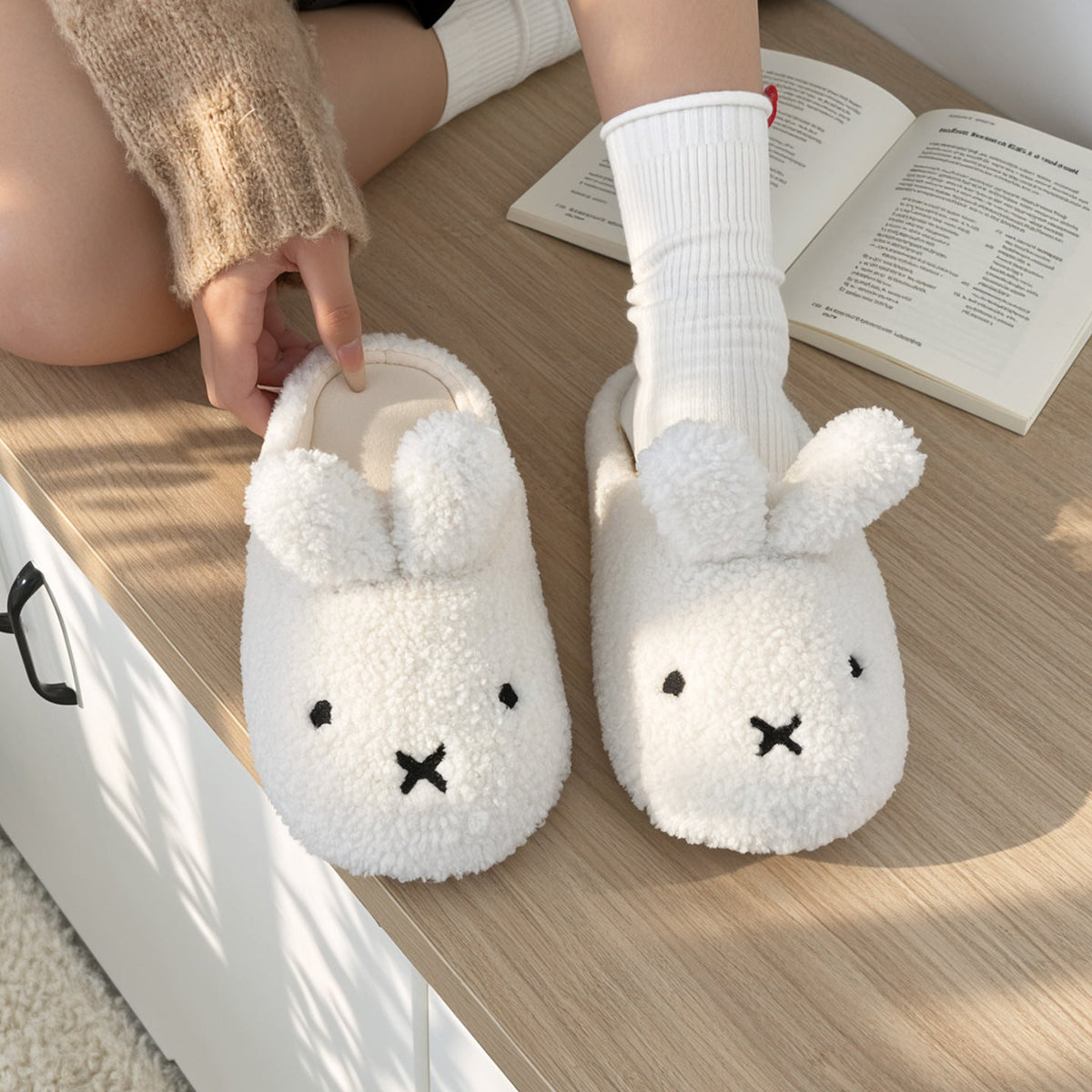 Bunny Ears Fleece Slippers